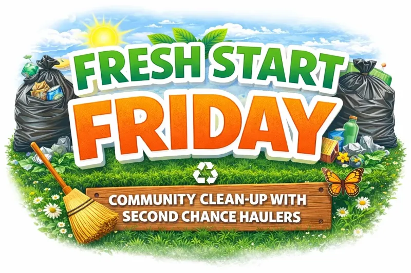 Fresh Start Friday illustrated community cleanup poster